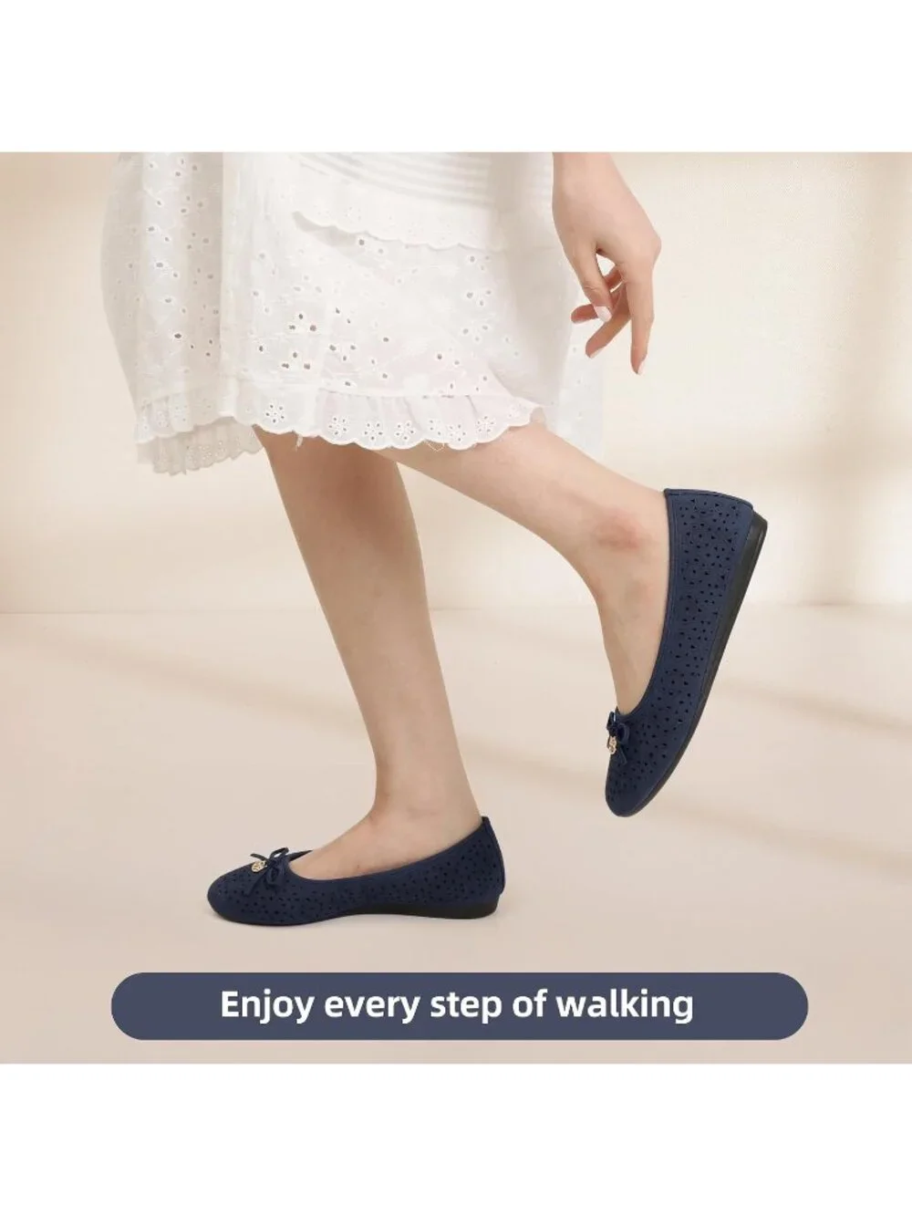 Women's Navy Comfortable Slip on Round Toe Casual Ballet Flat Shoes for Walking